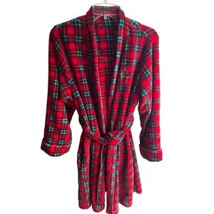 Ralph Lauren Women's Christmas Red and Green Plaid Monogrammed Microfiber Robe L